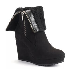 Juicy Couture Fold-Over Wedge Kasia Boots Ingot Micah Zamino Jenner 7.5 Black
